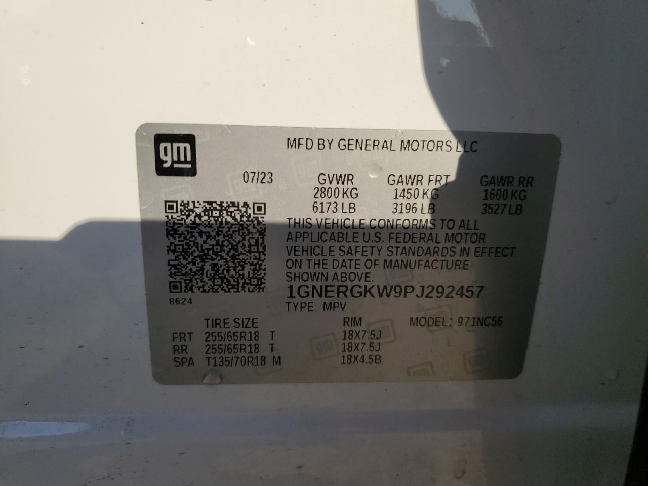 2023 CHEVROLET TRAVERSE LT VIN:1GNERGKW9PJ292457