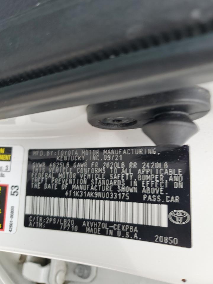 2022 TOYOTA CAMRY XSE VIN:4T1K31AK9NU033175
