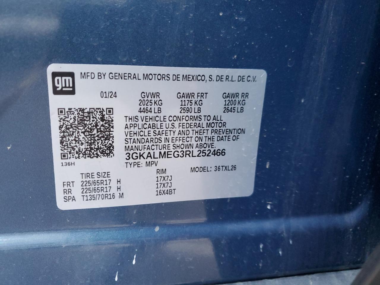 2024 GMC TERRAIN SLE VIN:3GKALMEG3RL252466