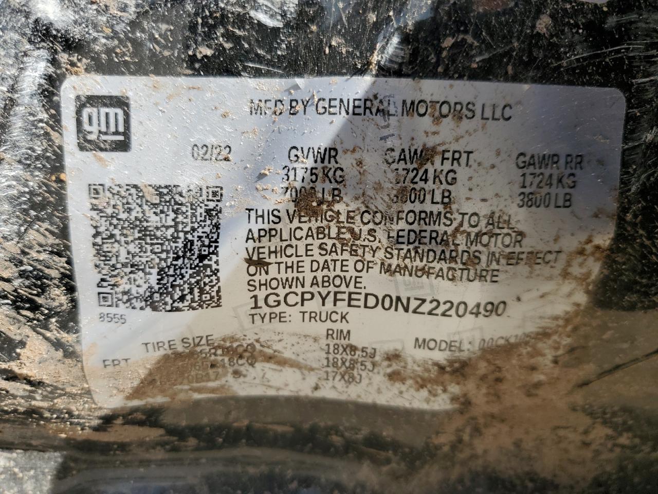 2022 CHEVROLET SILVERADO LTD K1500 LT TRAIL BOSS VIN:1GCPYFED0NZ220490