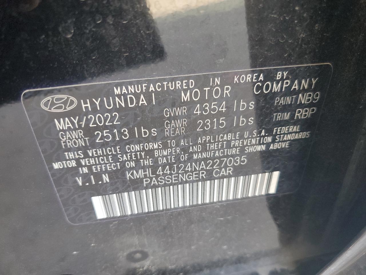 2022 HYUNDAI SONATA SEL PLUS VIN:KMHL44J24NA227035