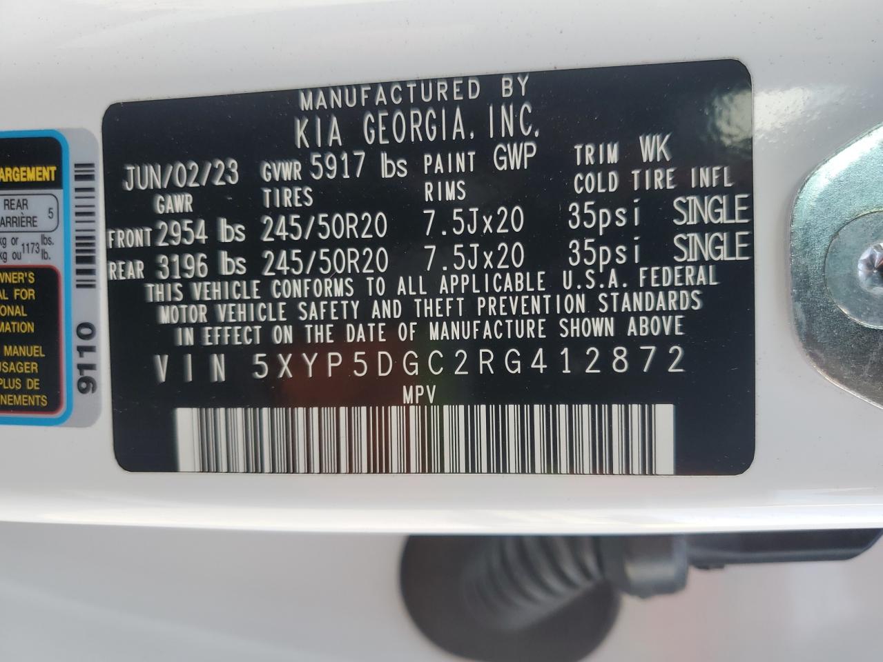 2024 KIA TELLURIDE SX VIN:5XYP5DGC2RG412872