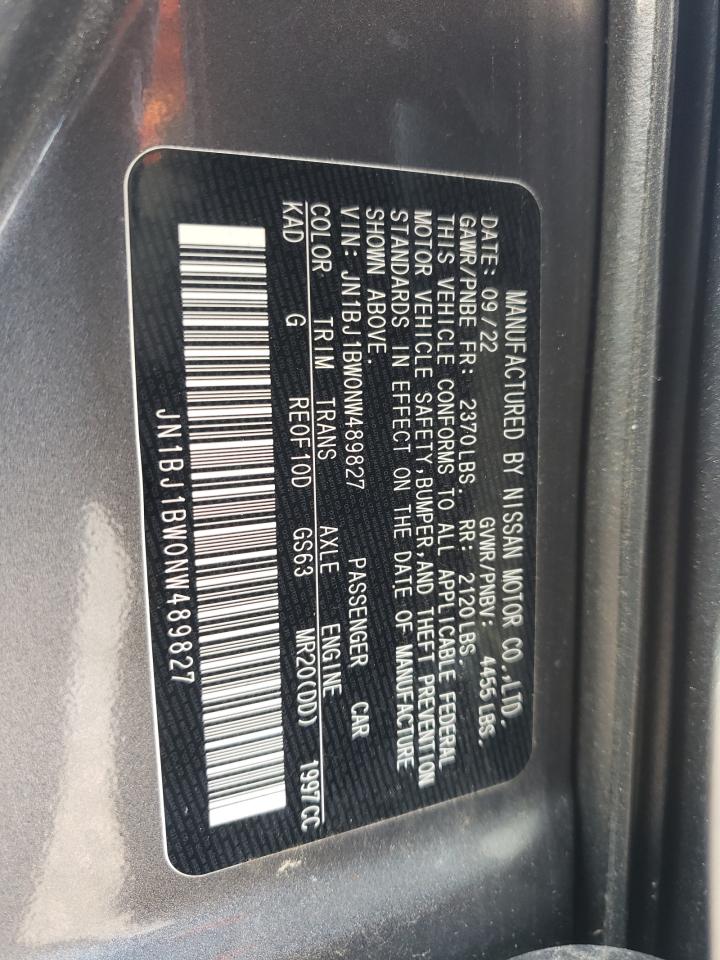 2022 NISSAN ROGUE SPORT SV VIN:JN1BJ1BW0NW489827