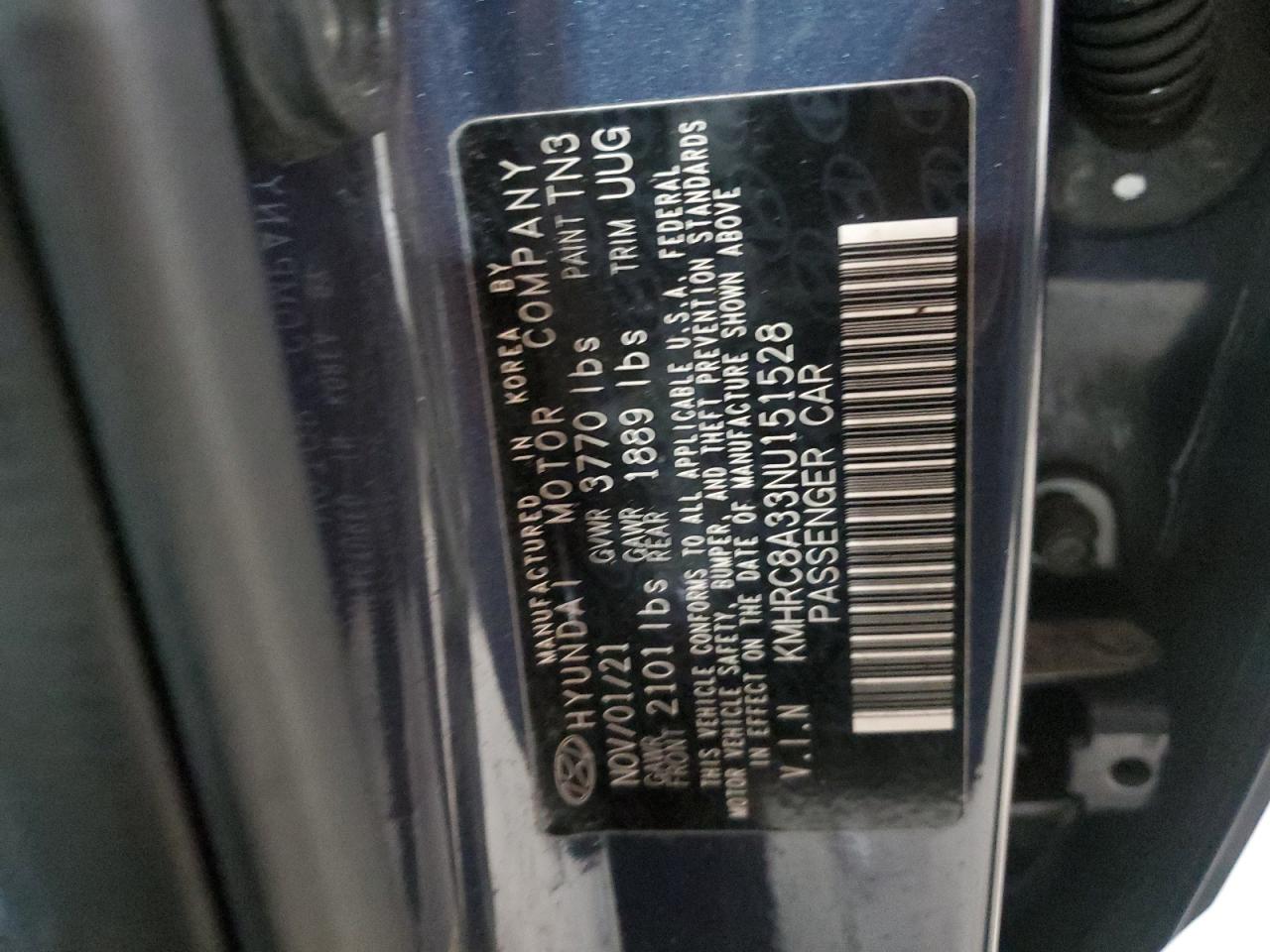 2022 HYUNDAI VENUE SEL VIN:KMHRC8A33NU151528