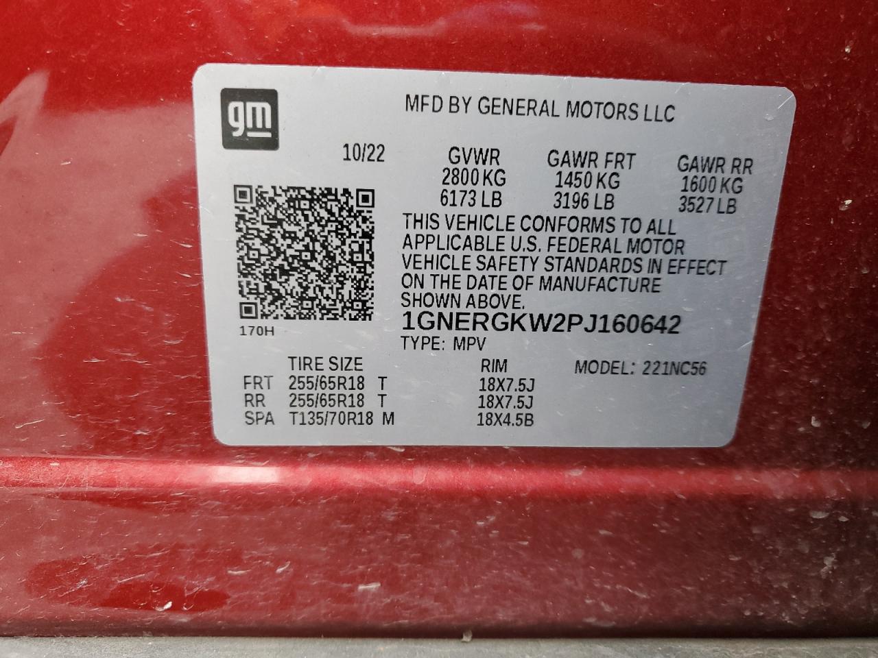 2023 CHEVROLET TRAVERSE LT VIN:1GNERGKW2PJ160642