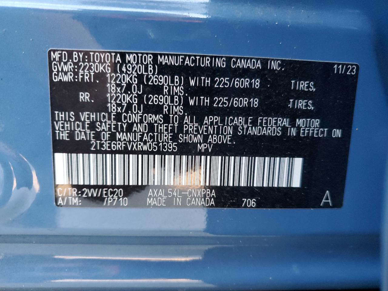 2024 TOYOTA RAV4 XSE VIN:2T3E6RFVXRW051395