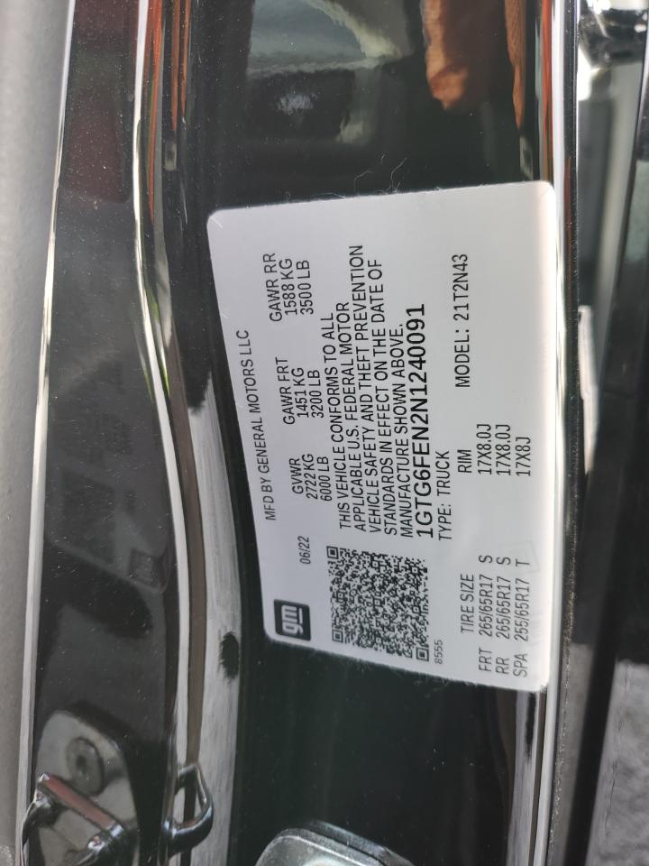 2022 GMC CANYON AT4 VIN:1GTG6FEN2N1240091