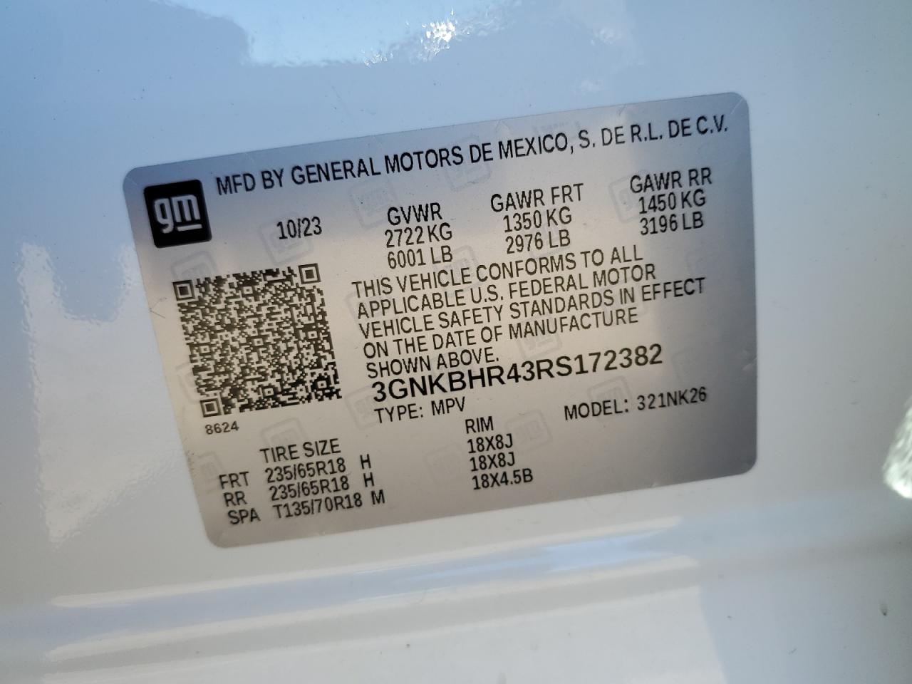 2024 CHEVROLET BLAZER 2LT VIN:3GNKBHR43RS172382