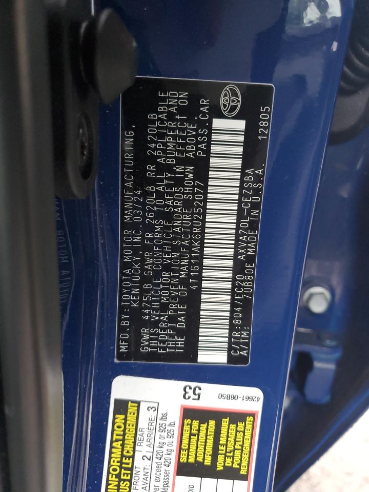 2024 TOYOTA CAMRY SE NIGHT SHADE VIN:4T1G11AK6RU252077