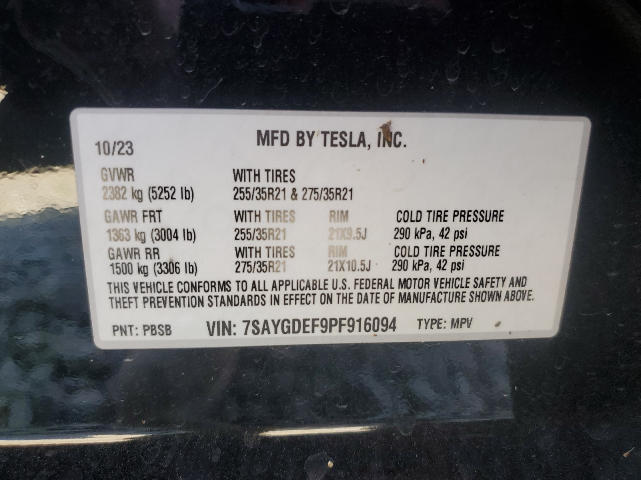 2023 TESLA MODEL Y  VIN:7SAYGDEF9PF916094