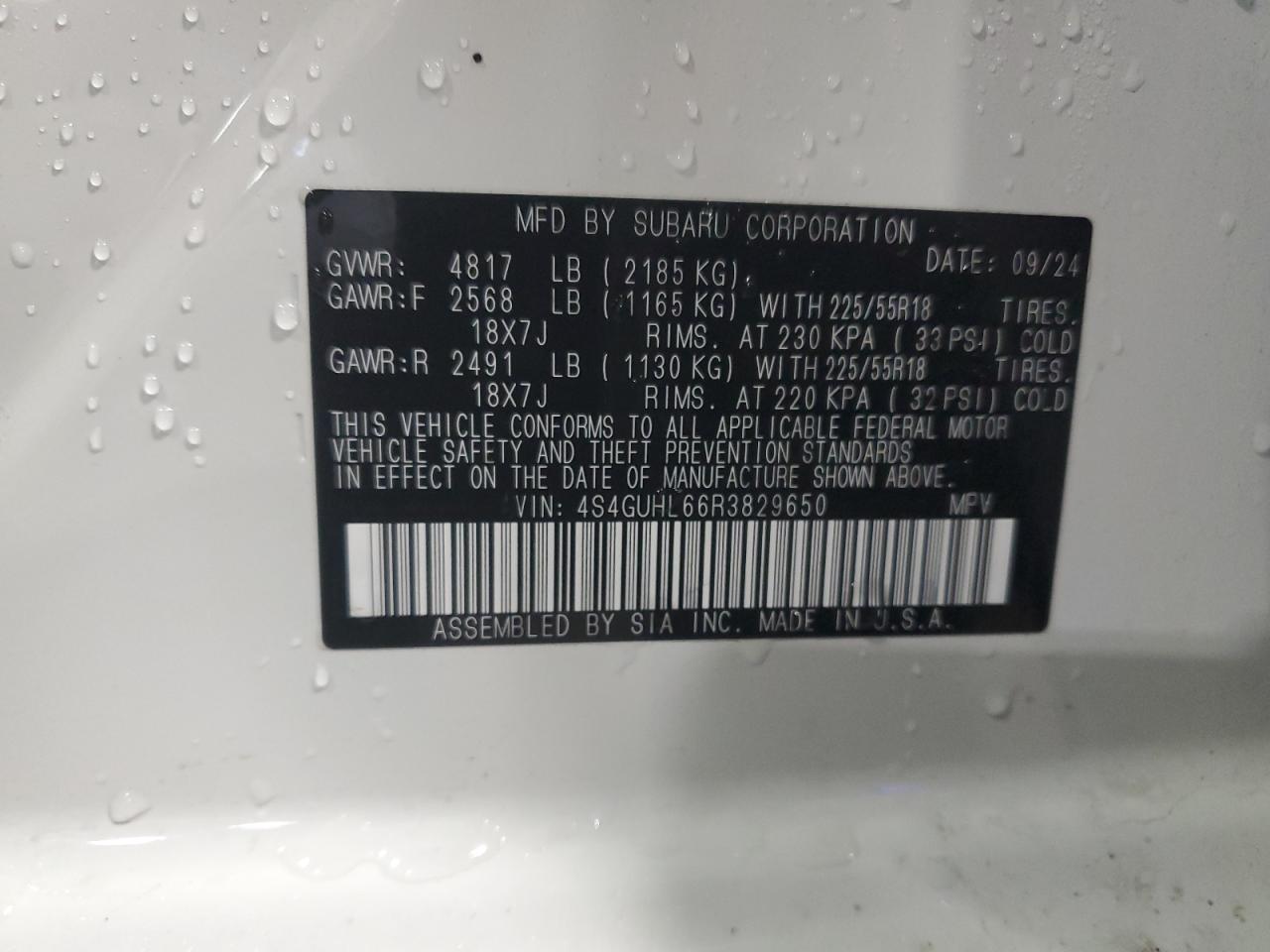 2024 SUBARU CROSSTREK LIMITED VIN:4S4GUHL66R3829650