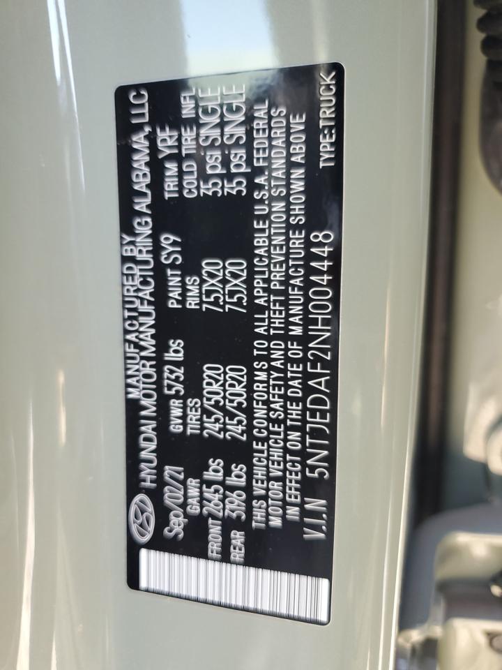 2022 HYUNDAI SANTA CRUZ LIMITED VIN:5NTJEDAF2NH004448