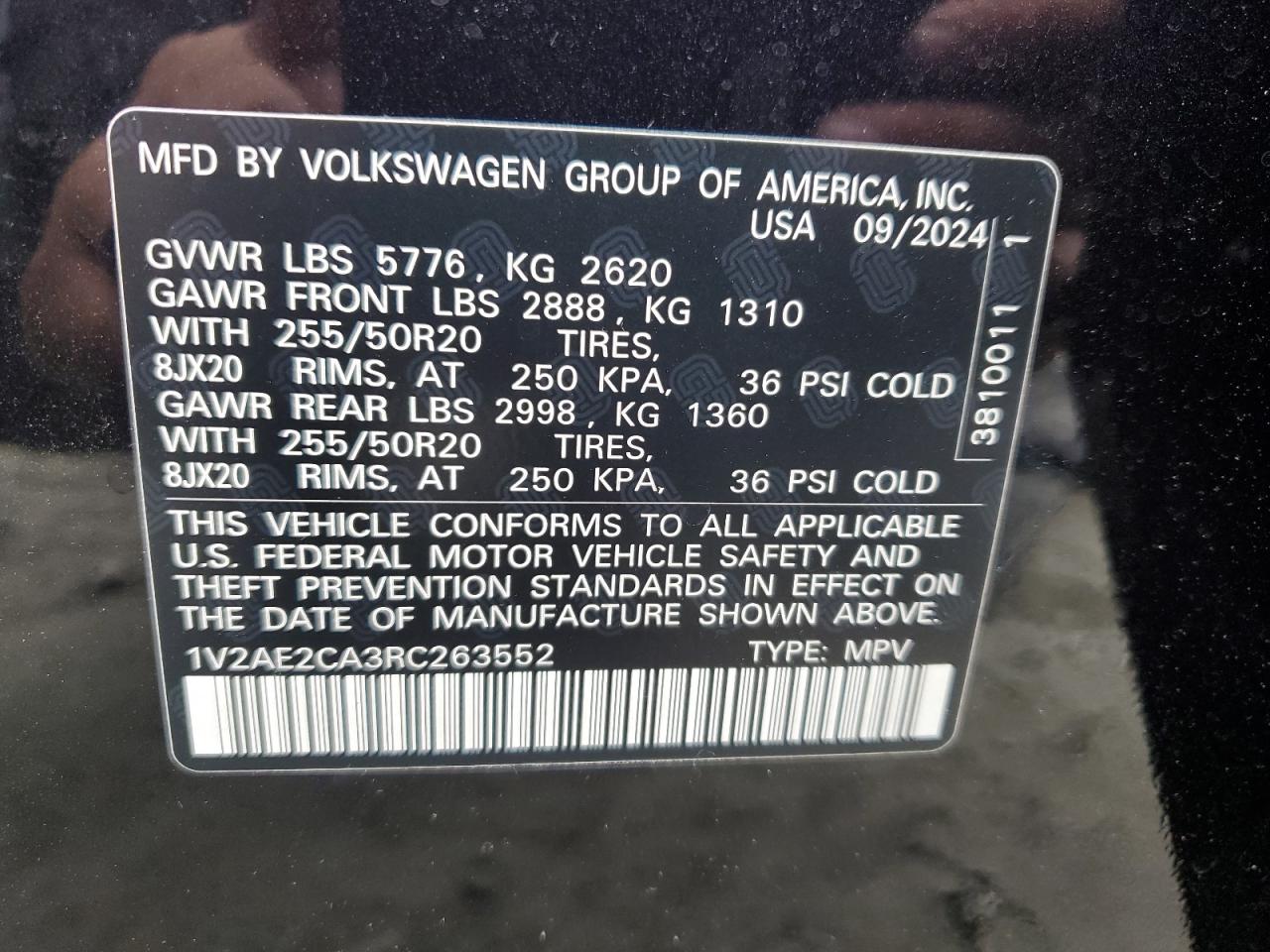 2024 VOLKSWAGEN ATLAS CROSS SPORT SEL R-LINE VIN:1V2AE2CA3RC263552