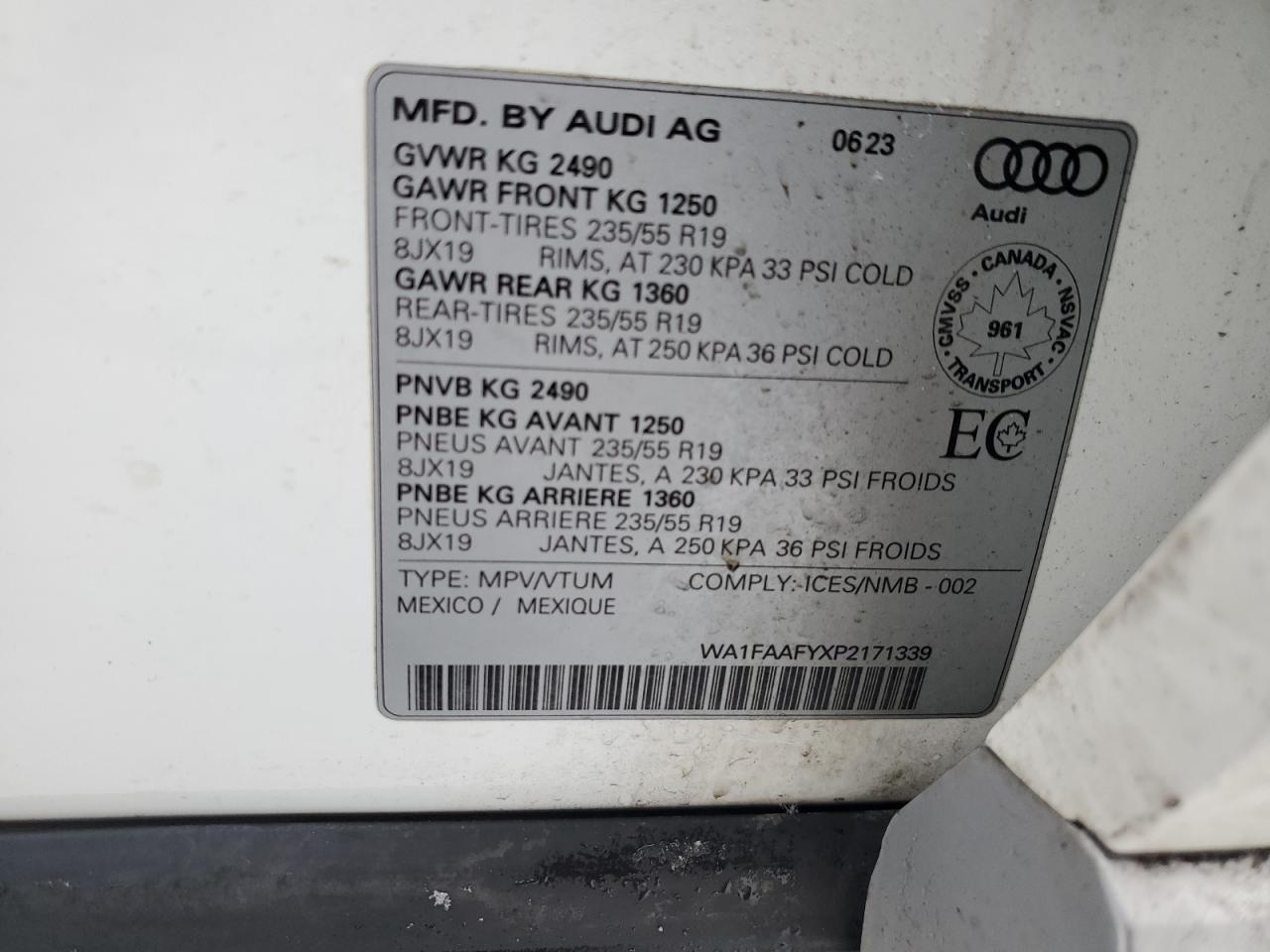 2023 AUDI Q5 PRESTIGE 45 VIN:WA1FAAFYXP2171339