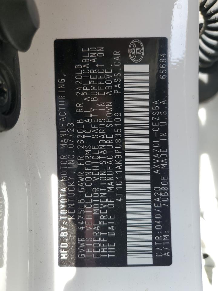 2023 TOYOTA CAMRY SE NIGHT SHADE VIN:4T1G11AK9PU835109