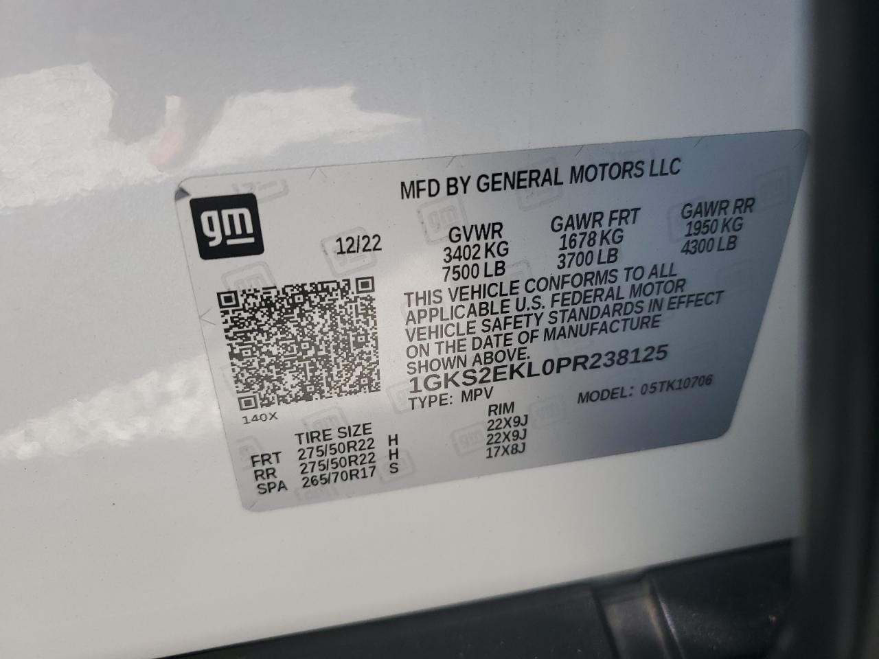 2023 GMC YUKON DENALI ULTIMATE VIN:1GKS2EKL0PR238125