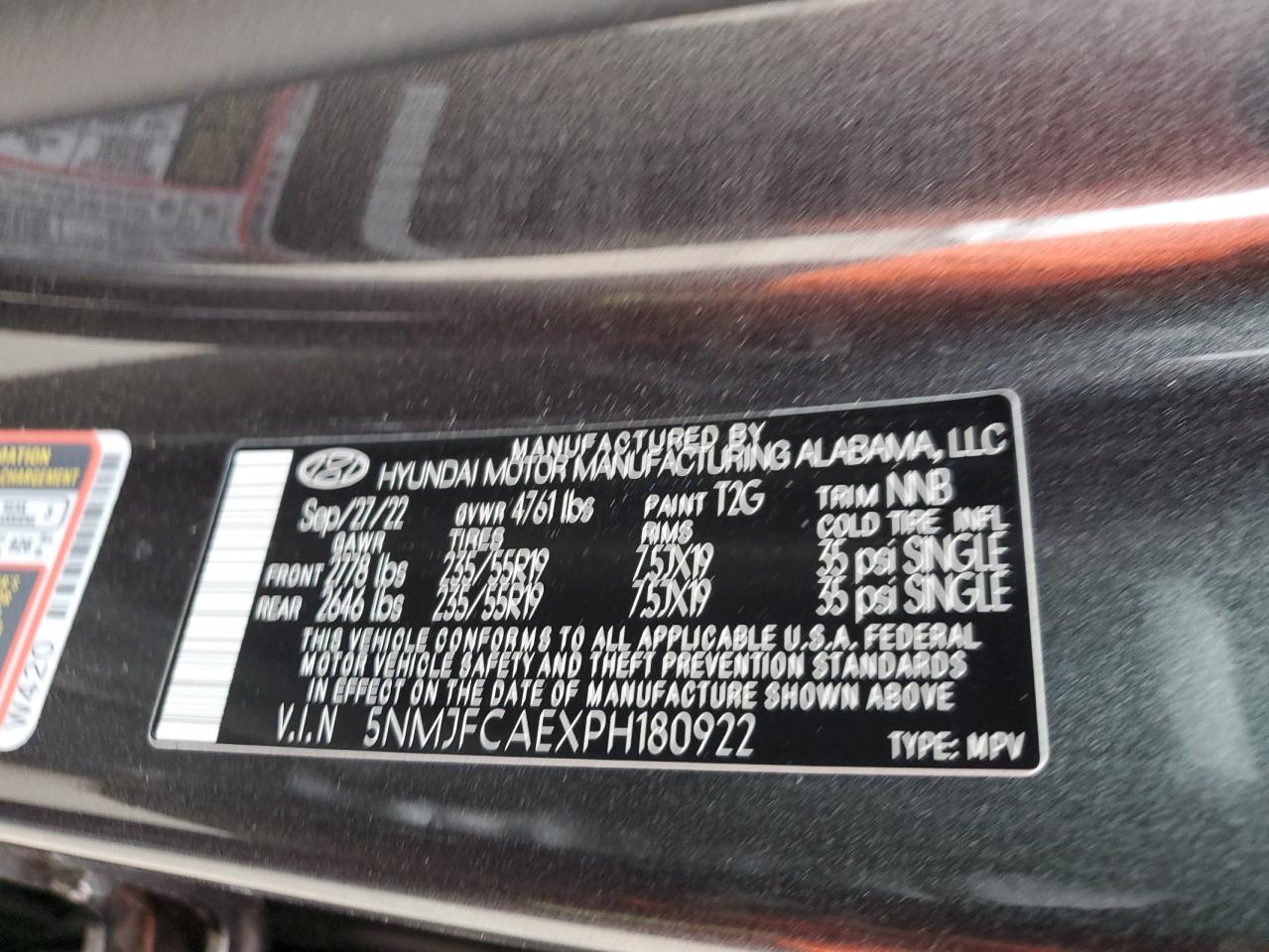 2023 HYUNDAI TUCSON SEL VIN:5NMJFCAEXPH180922