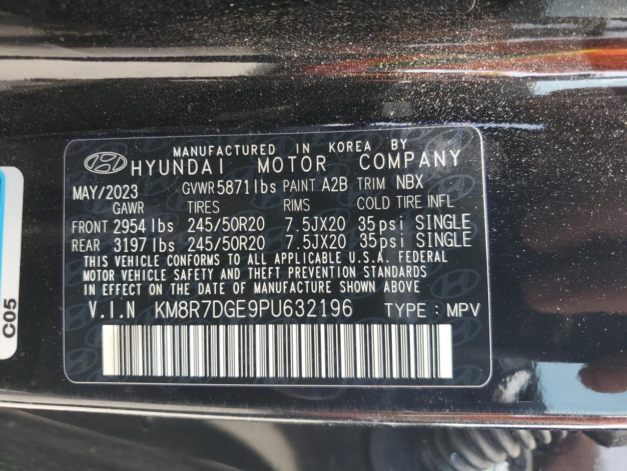 2023 HYUNDAI PALISADE CALLIGRAPHY VIN:KM8R7DGE9PU632196