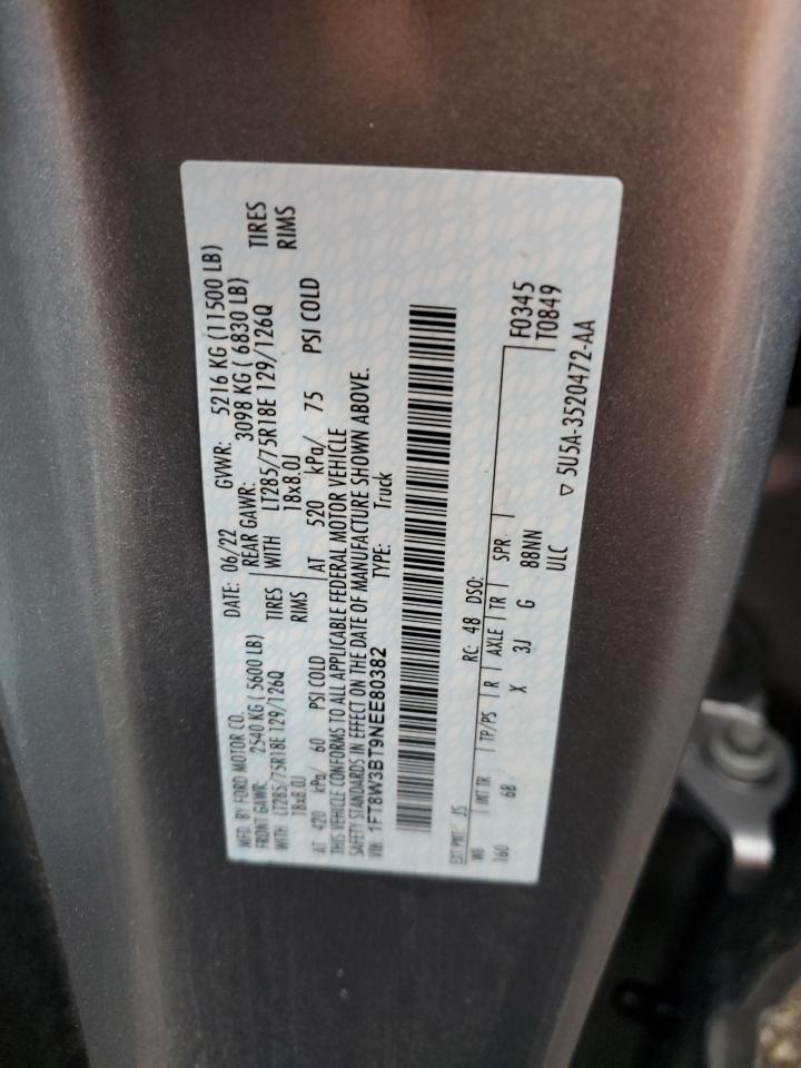 2022 FORD F350 SUPER DUTY VIN:1FT8W3BT9NEE80382