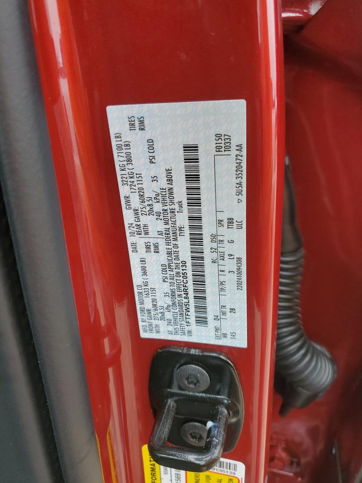 2024 FORD F150 LARIAT VIN:1FTFW5L84RFC05130
