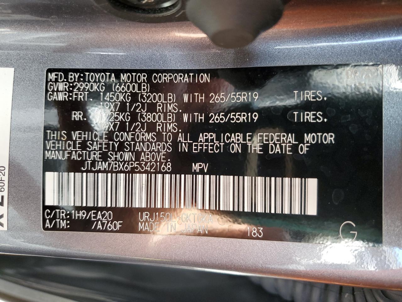 2023 LEXUS GX 460 VIN:JTJAM7BX6P5342168