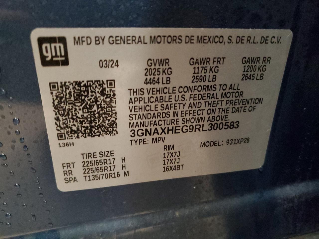 2024 CHEVROLET EQUINOX LS VIN:3GNAXHEG9RL300583