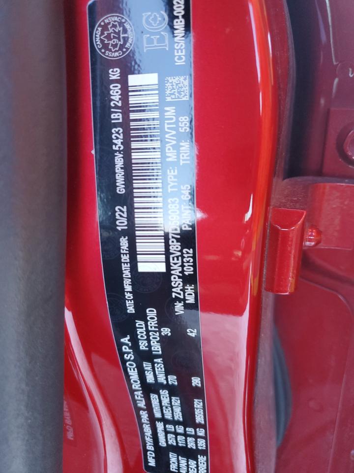 2023 ALFA ROMEO STELVIO QUADRIFOGLIO VIN:ZASPAKEV8P7D59083