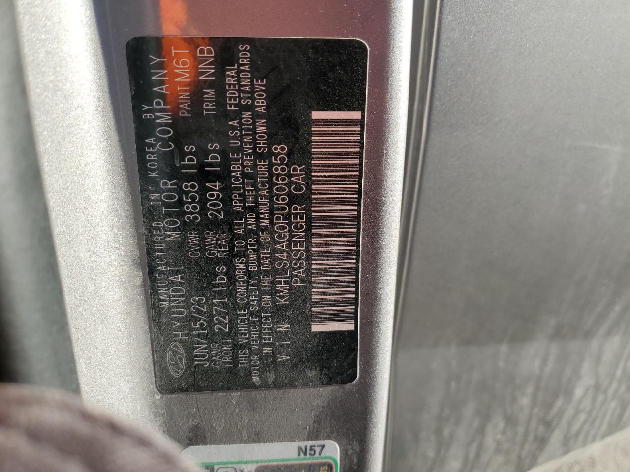 2023 HYUNDAI ELANTRA SEL VIN:KMHLS4AG0PU606858