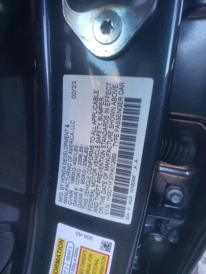 2023 HONDA ACCORD EX VIN:4S3BMBL67C3026347