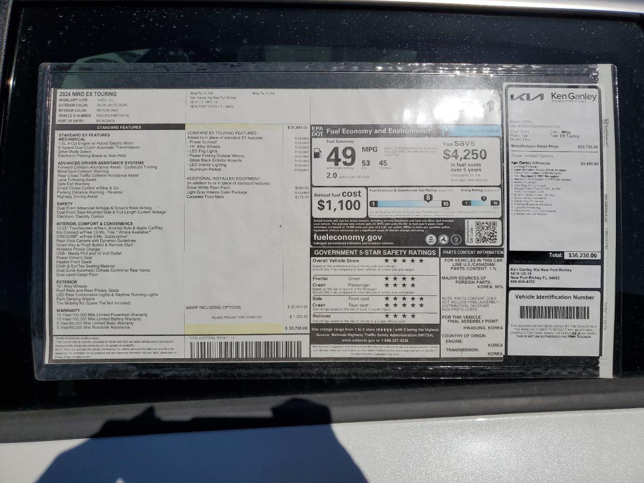 2024 KIA NIRO EX VIN:KNDCR3LE8R5159750