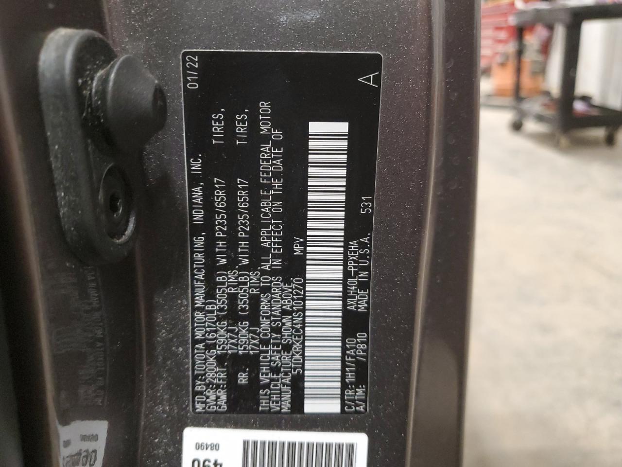 2022 TOYOTA SIENNA LE VIN:5TDKRKEC4NS101270