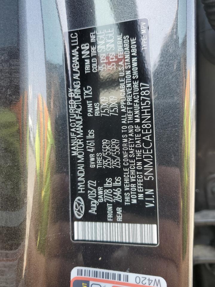 2022 HYUNDAI TUCSON LIMITED VIN:5NMJECAE8NH157817