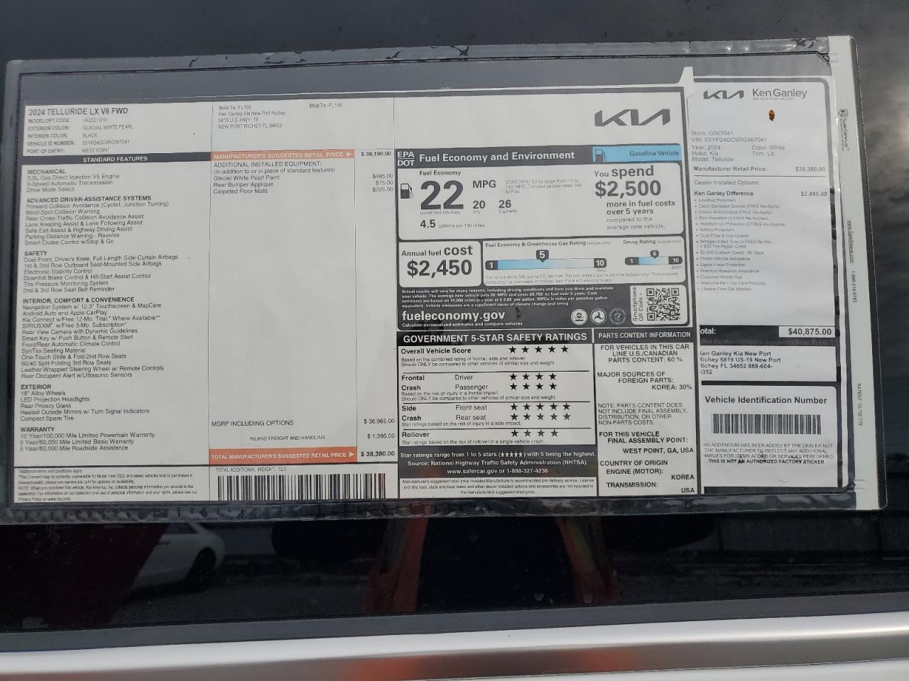 2024 KIA TELLURIDE LX VIN:5XYP24GC9RG567041