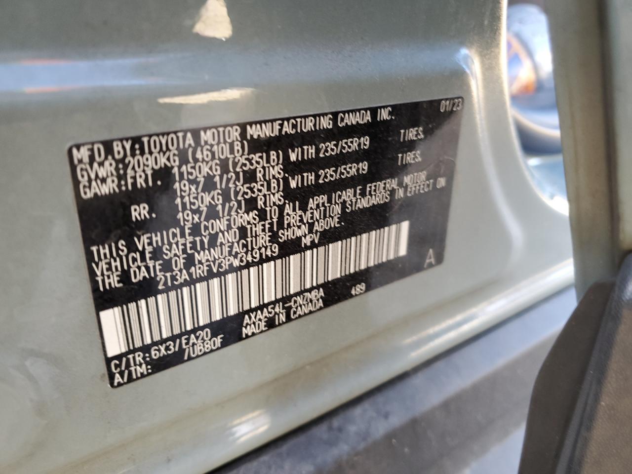 2023 TOYOTA RAV4 XLE PREMIUM VIN:2T3A1RFV3PW349149