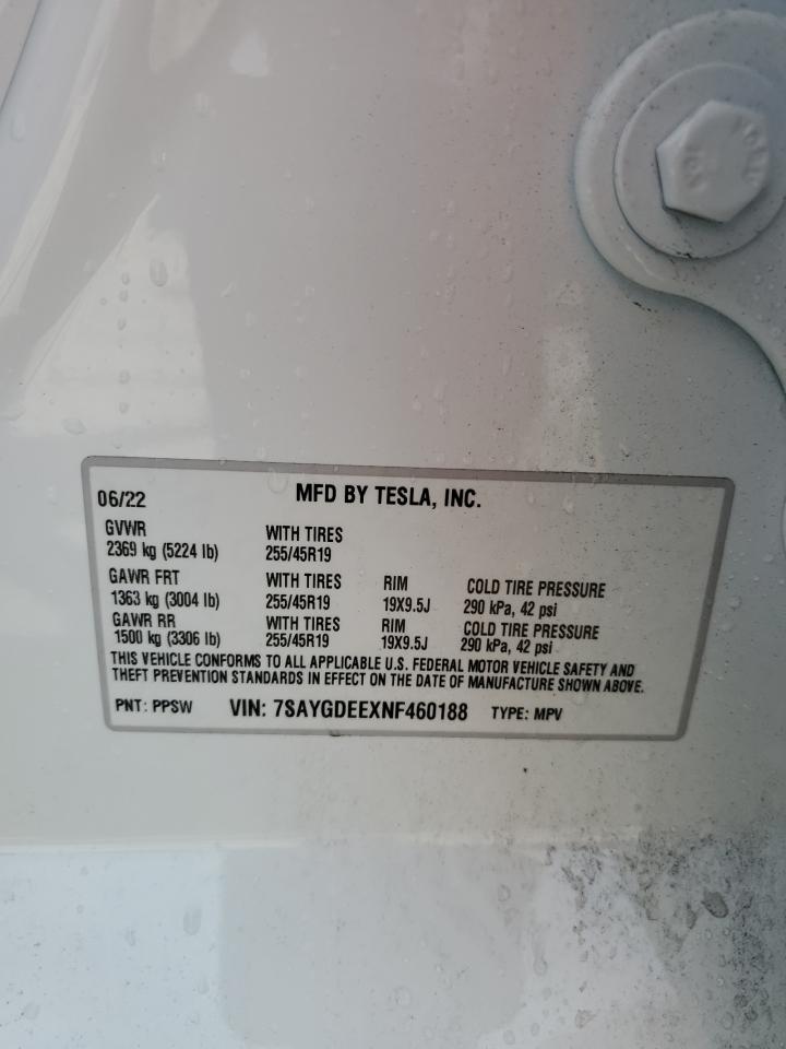 2022 TESLA MODEL Y  VIN:7SAYGDEEXNF460188