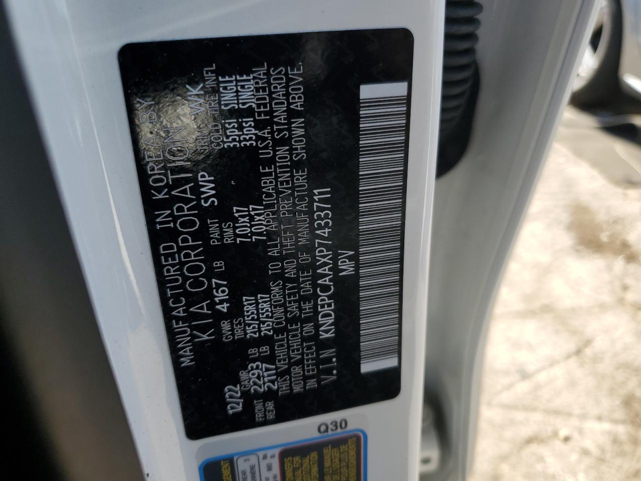 2023 KIA SELTOS LX VIN:KNDEPCAAXP7433711