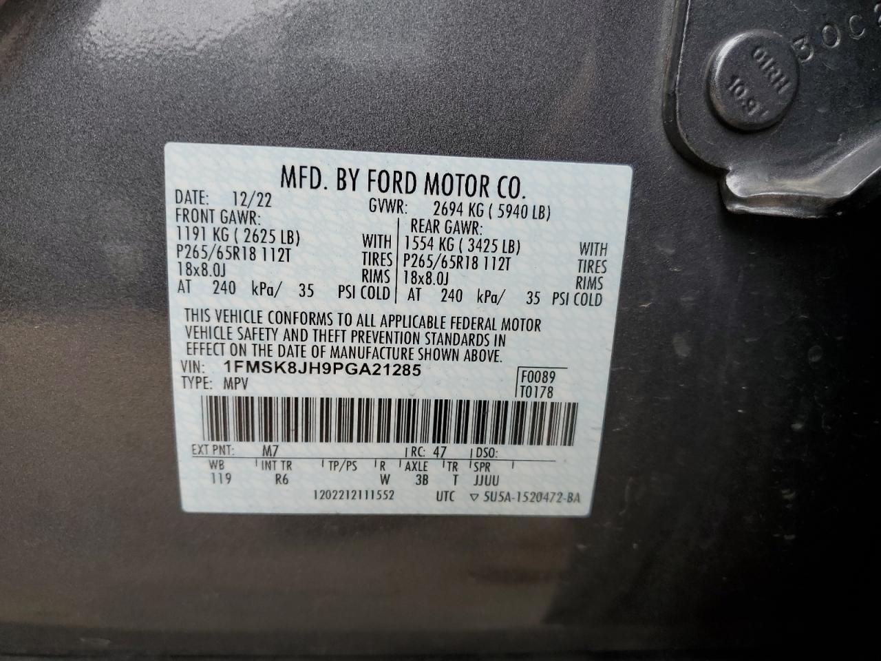 2023 FORD EXPLORER TIMBERLINE VIN:1FMSK8JH9PGA21285