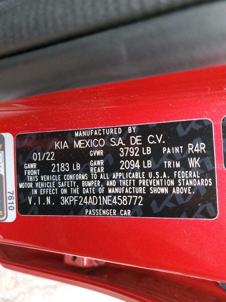 2022 KIA FORTE FE VIN:3KPF24AD1NE458772