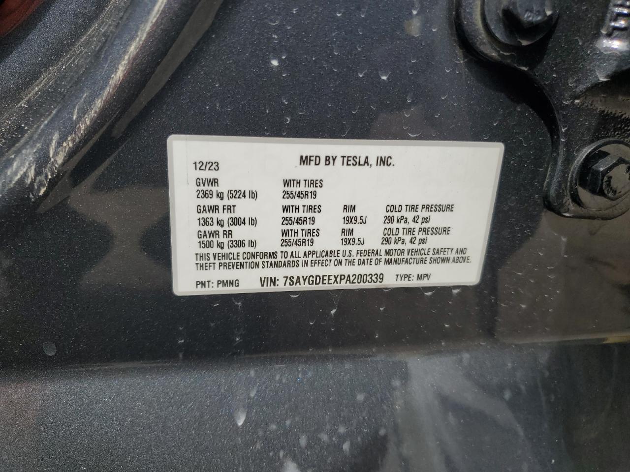 2023 TESLA MODEL Y  VIN:7SAYGDEEXPA200339