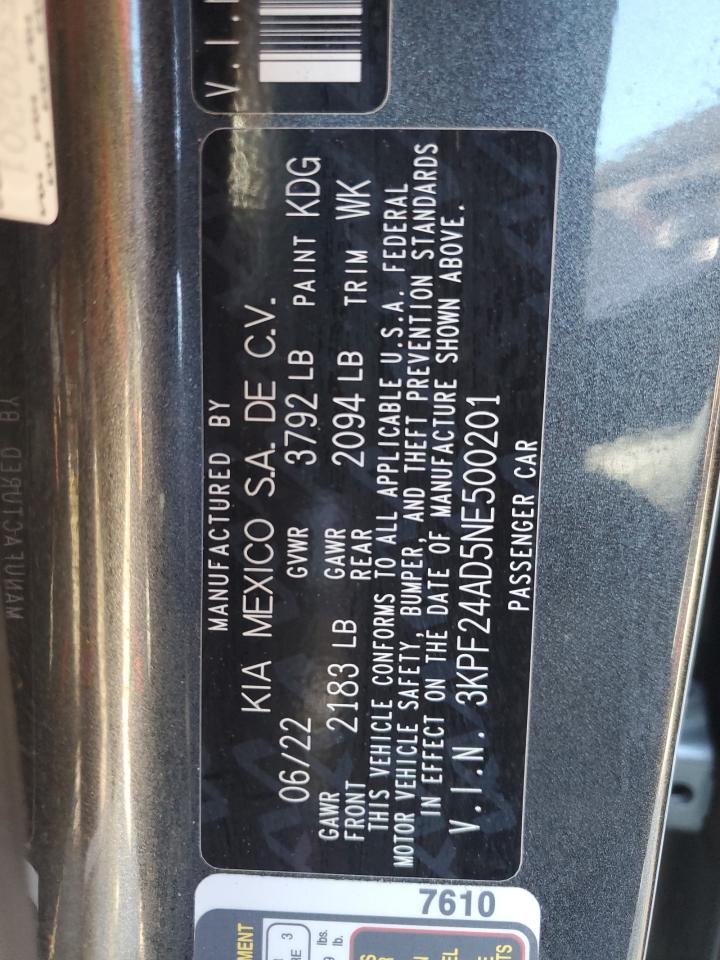 2022 KIA FORTE FE VIN:3KPF24AD5NE500201