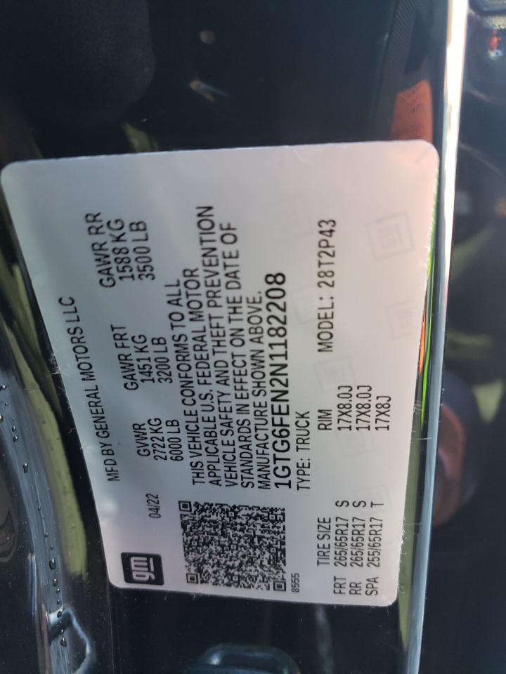 2022 GMC CANYON AT4 VIN:1GTG6FEN2N1182208