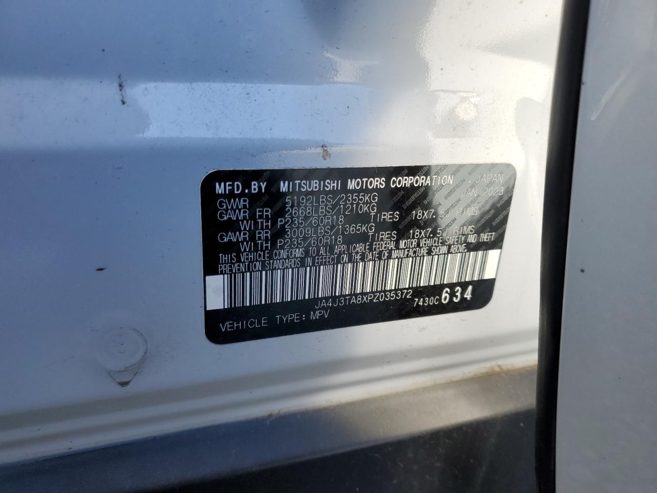 2023 MITSUBISHI OUTLANDER ES VIN:JA4J3TA8XPZ035372