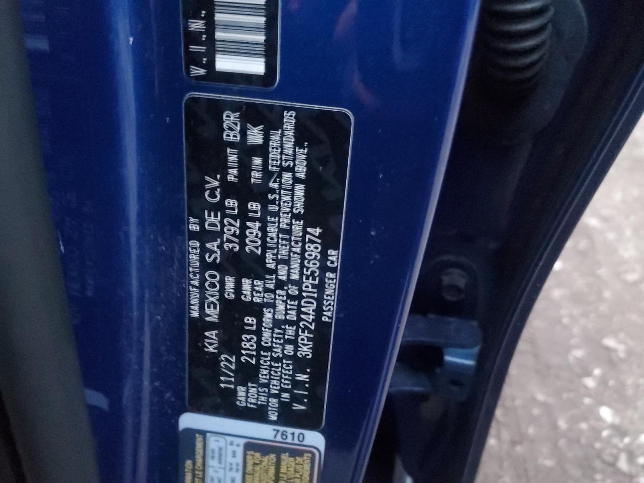 2023 KIA FORTE LX VIN:3KPF24AD1PE569874