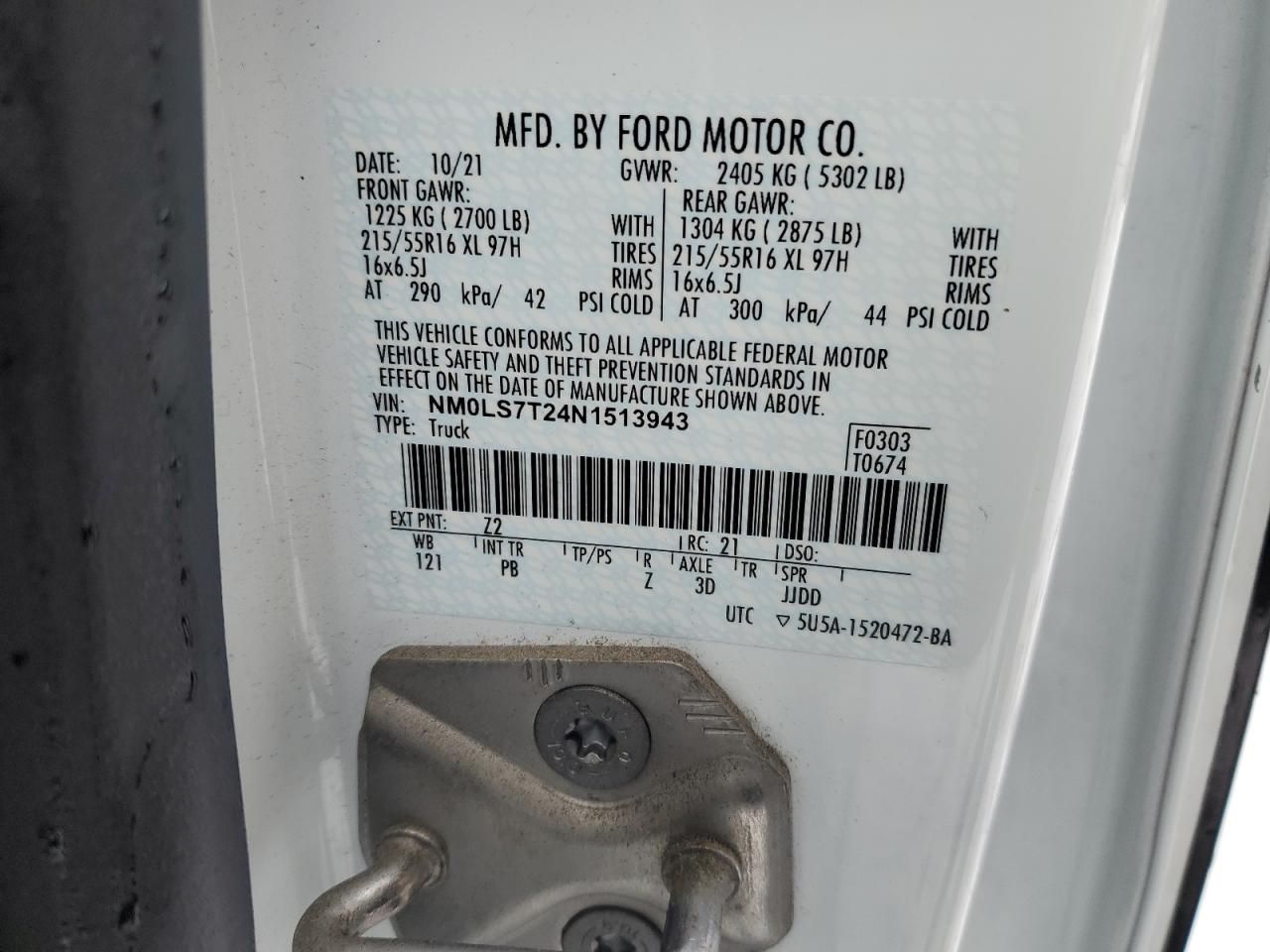 2022 FORD TRANSIT CONNECT XLT VIN:NM0LS7T24N1513943