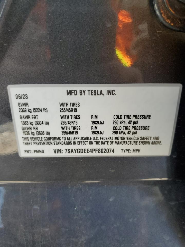 2023 TESLA MODEL Y  VIN:7SAYGDEE4PF802074