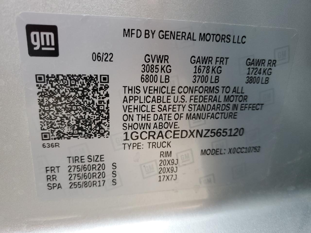 2022 CHEVROLET SILVERADO C1500 LT VIN:1GCRACEDXNZ565120