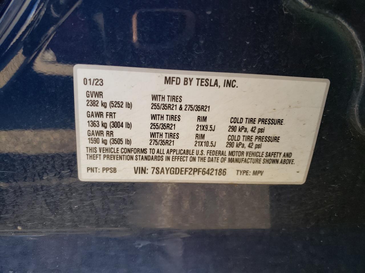 2023 TESLA MODEL Y  VIN:7SAYGDEF2PF642186