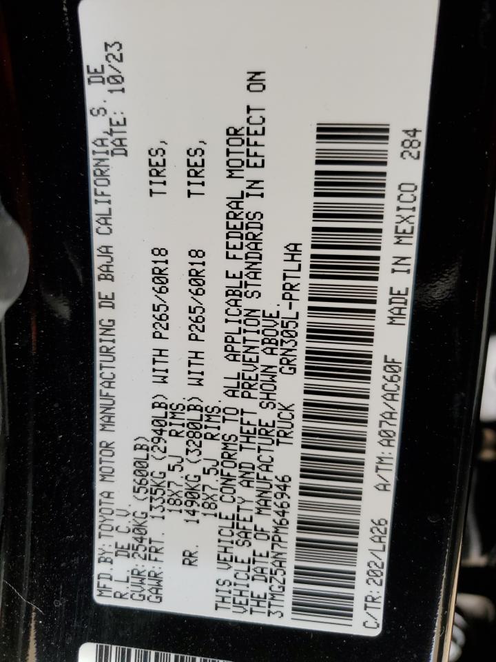 2023 TOYOTA TACOMA DOUBLE CAB VIN:3TMGZ5AN7PM646946