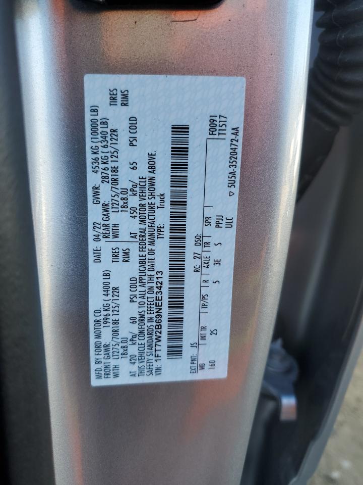 2022 FORD F250 SUPER DUTY VIN:1FT7W2B69NEE34213