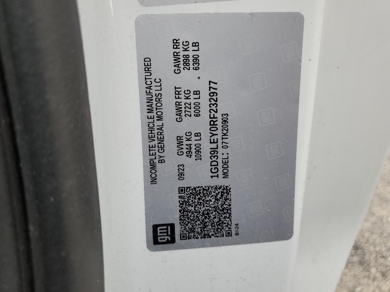 2024 GMC SIERRA K2500 HEAVY DUTY VIN:1GD39LEY0RF232977